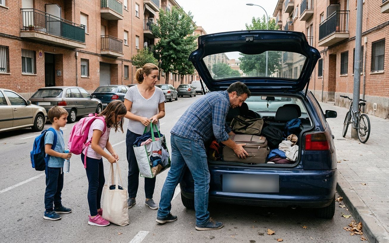 Familia cargando el coche para un viaje